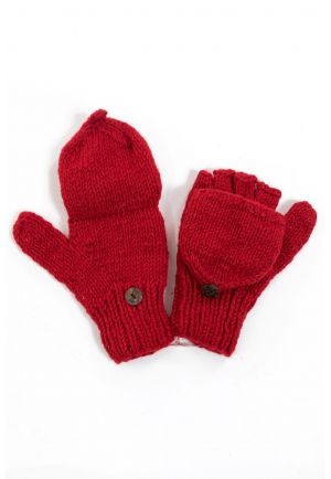 Moufles mitaines rouge uni pure laine et polaire douce
