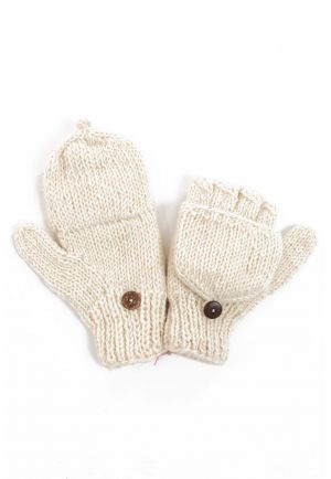 Moufles mitaines creme uni pure laine et polaire douce