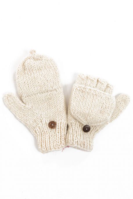 Moufles mitaines creme uni pure laine et polaire douce
