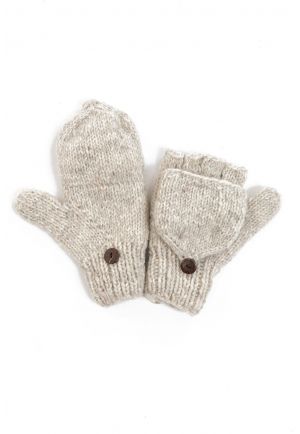 Moufles mitaines gris chine clair pure laine et polaire douce