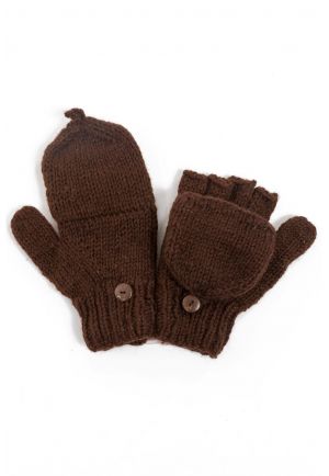 Moufles mitaines marron clair pure laine et polaire douce