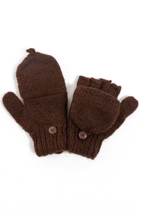 Moufles mitaines marron clair pure laine et polaire douce