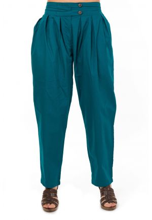 Pantalon carotte bouffant femme bleu vert Priscilla