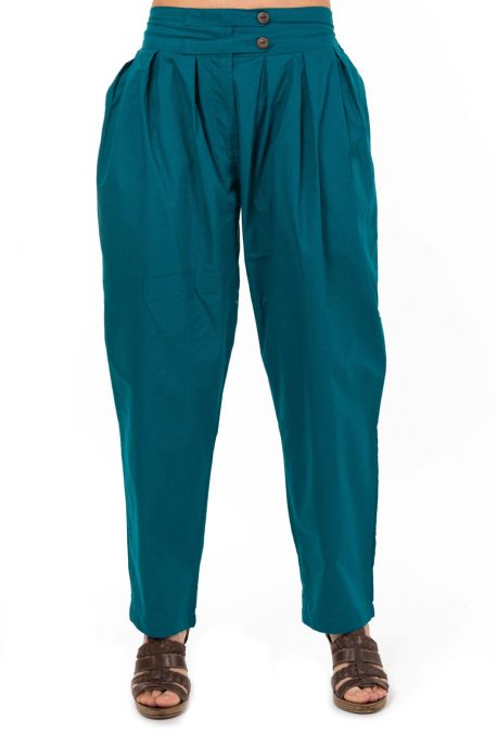 Pantalon carotte bouffant femme bleu vert Priscilla